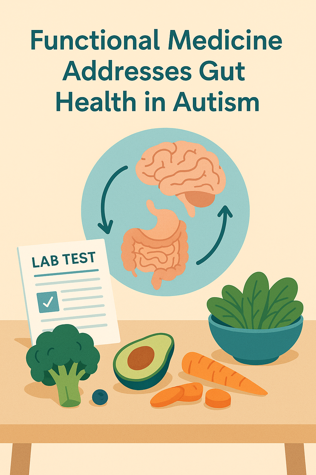 Illustration of the gut–brain connection representing how functional medicine addresses gut health in autism and related conditions.